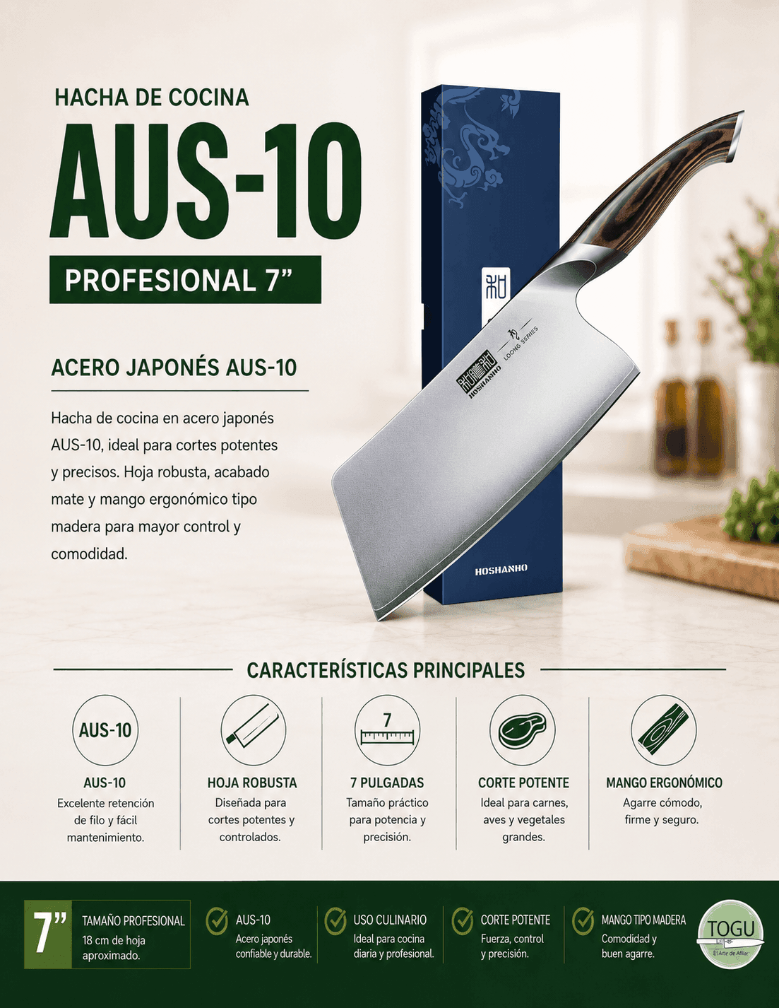 Hacha de Cocina Profesional AUS-10 (7”) – Potencia y Precisión Japonesa - Imagen 6