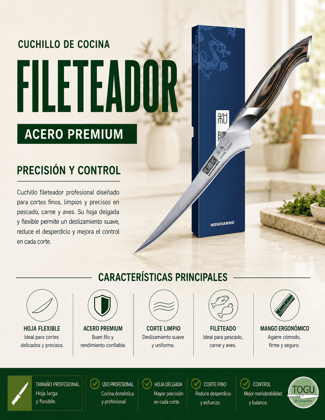 Cuchillo de cocina tipo Fileteador | Calidad Profesional de Acero Premium - Imagen 3