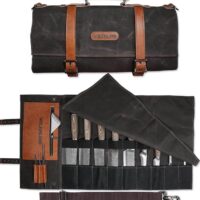 Estuche Porta Cuchillos de uso culinario Profesional WELKINLAND 14 Bolsillos | Lona Encerada Impermeable | Para chefs profesionales