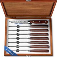 Juego de cuchillos para carne Emojoy 8 piezas de acero alemán con caja de madera - Precision y elegancia en la cocina