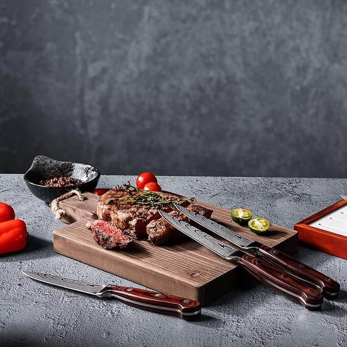 Juego de cuchillos para carne Emojoy 8 piezas de acero alemán con caja de madera - Imagen 7