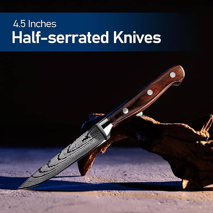 Juego de cuchillos para carne Emojoy 8 piezas de acero alemán con caja de madera - Imagen 6