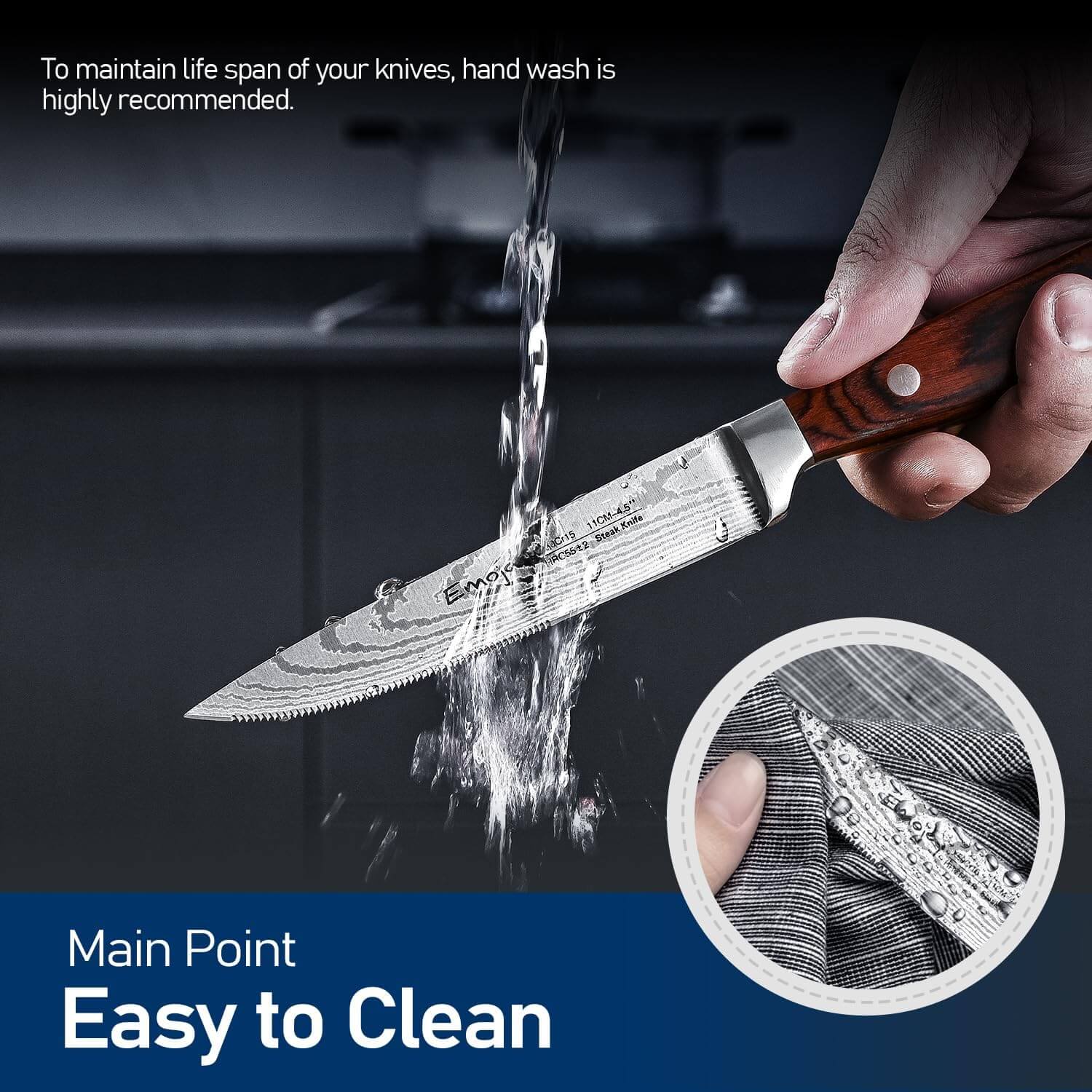 Juego de cuchillos para carne Emojoy 8 piezas de acero alemán con caja de madera - Imagen 2