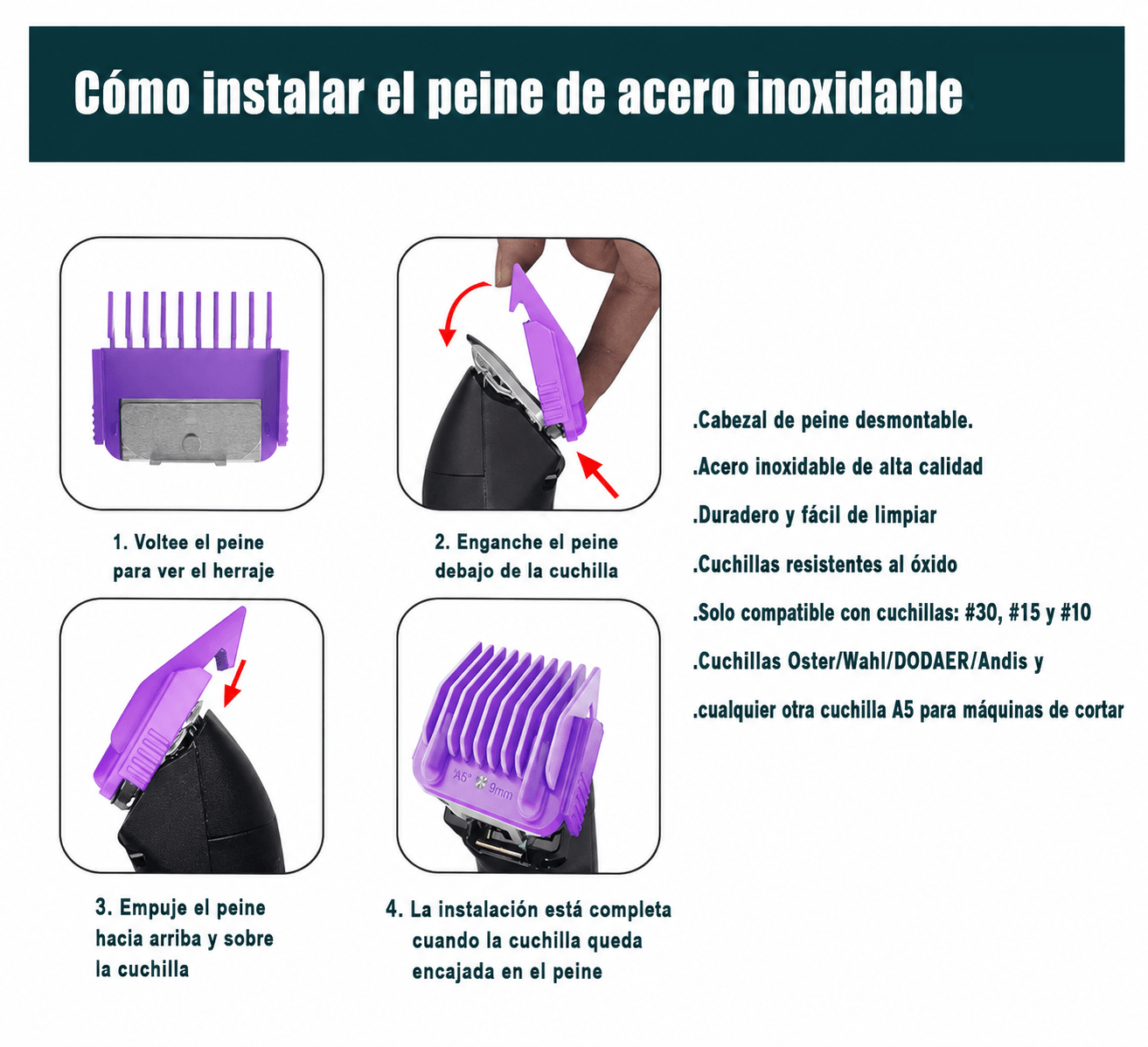 Juego de 8 Peines Guía de Colores para Cuchillas A5 #10/15/30 MEMIRY - Imagen 6